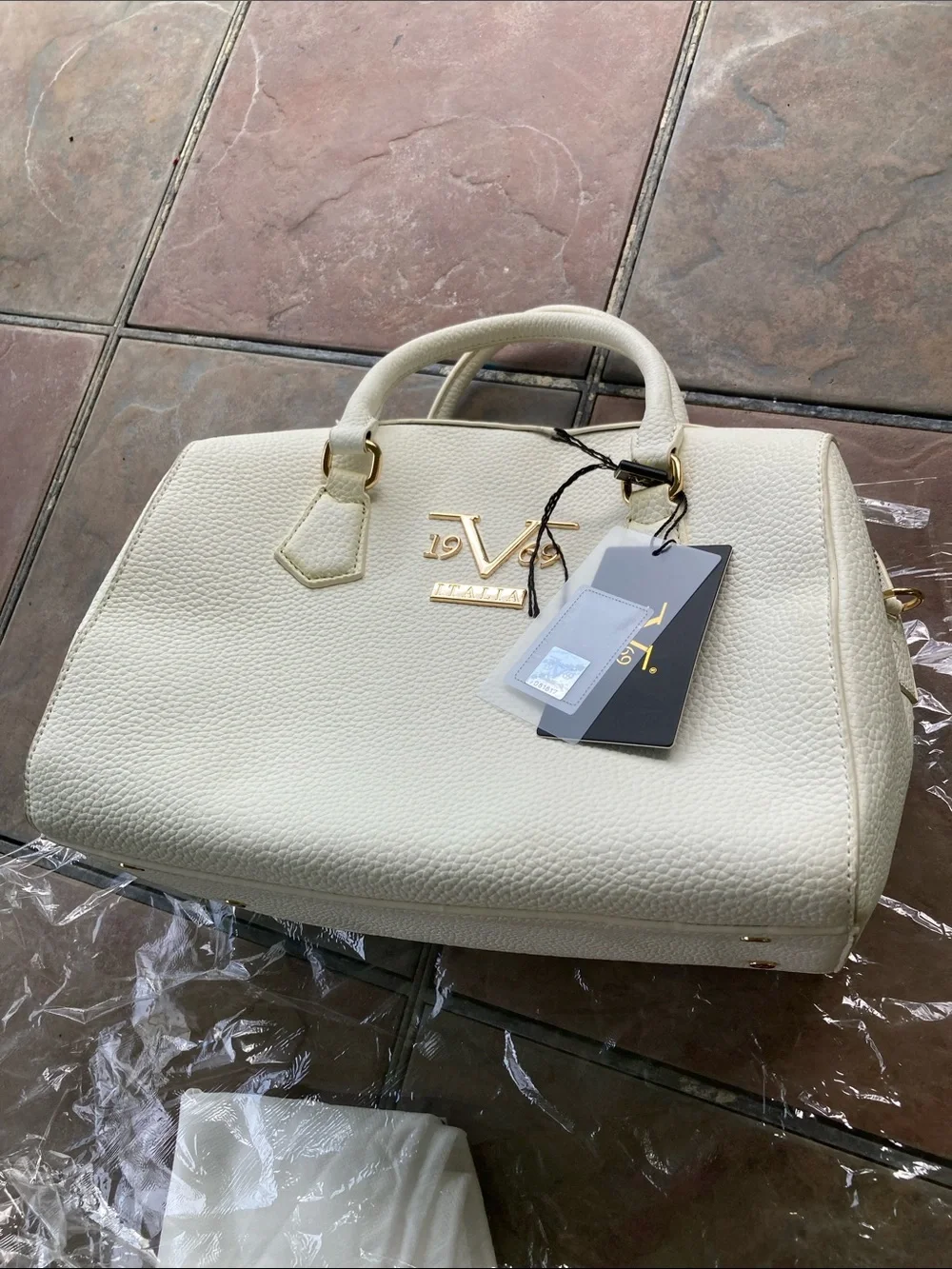Versace V 19.69 Cream Structured Satchel with Gold Hardware - Picture 14 of 14